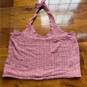 Pink Textured Knit Halter Top